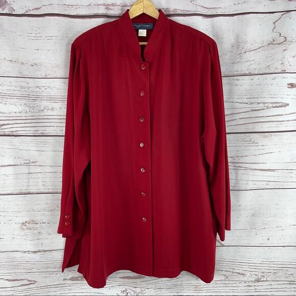 Maggie McNaughton red top and pants set button down - Picture 2 of 12